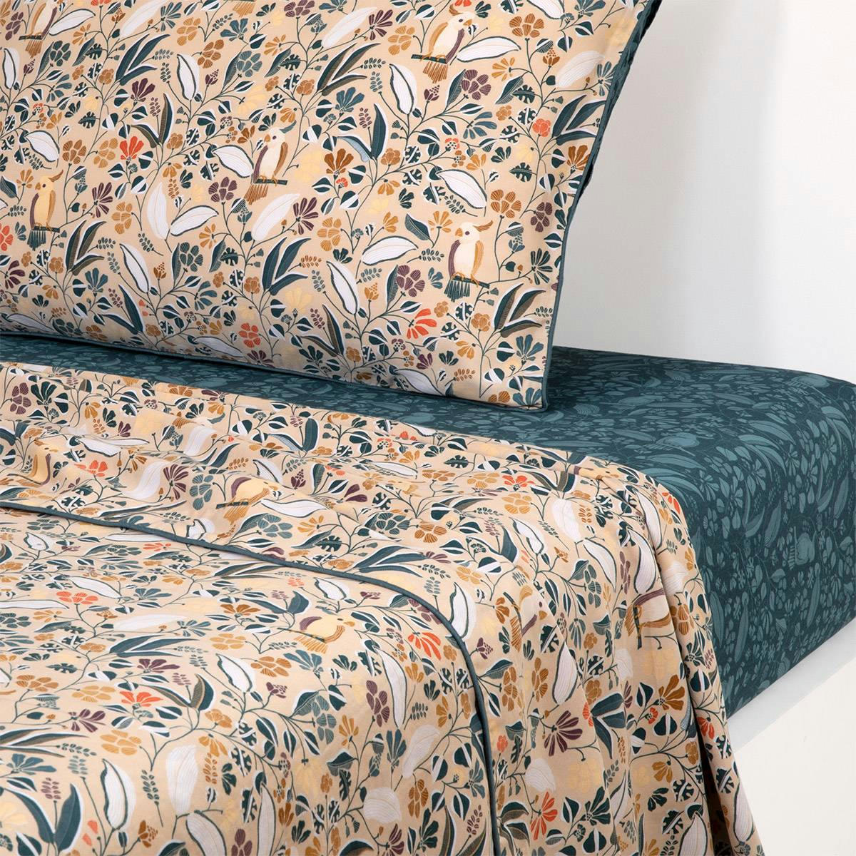 BELCANTO - Drap plat en satin de coton lavé multicouleurs 180 x 290 cm