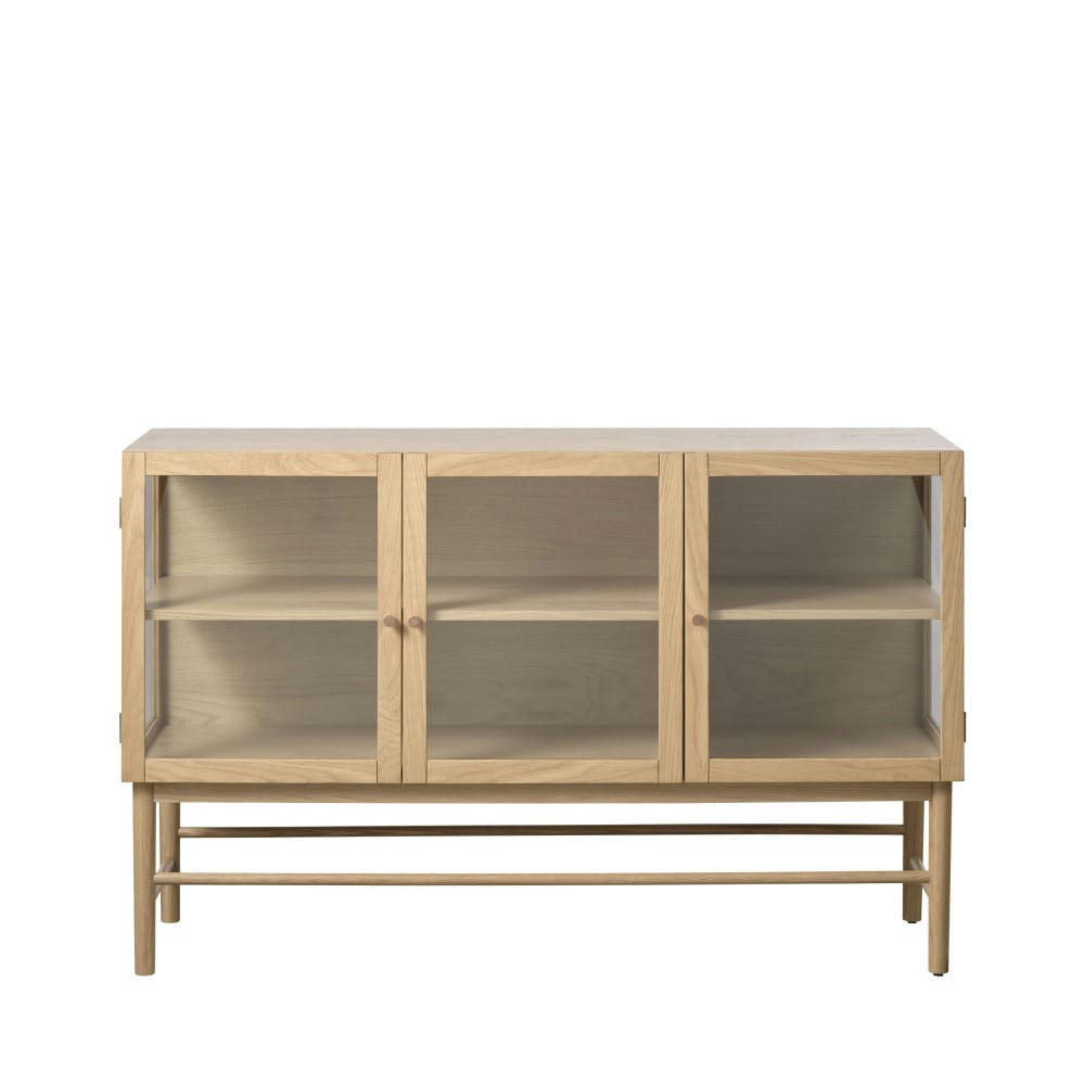 CAHIR - Buffet 3 portes en verre trempé et bois L132cm bois clair