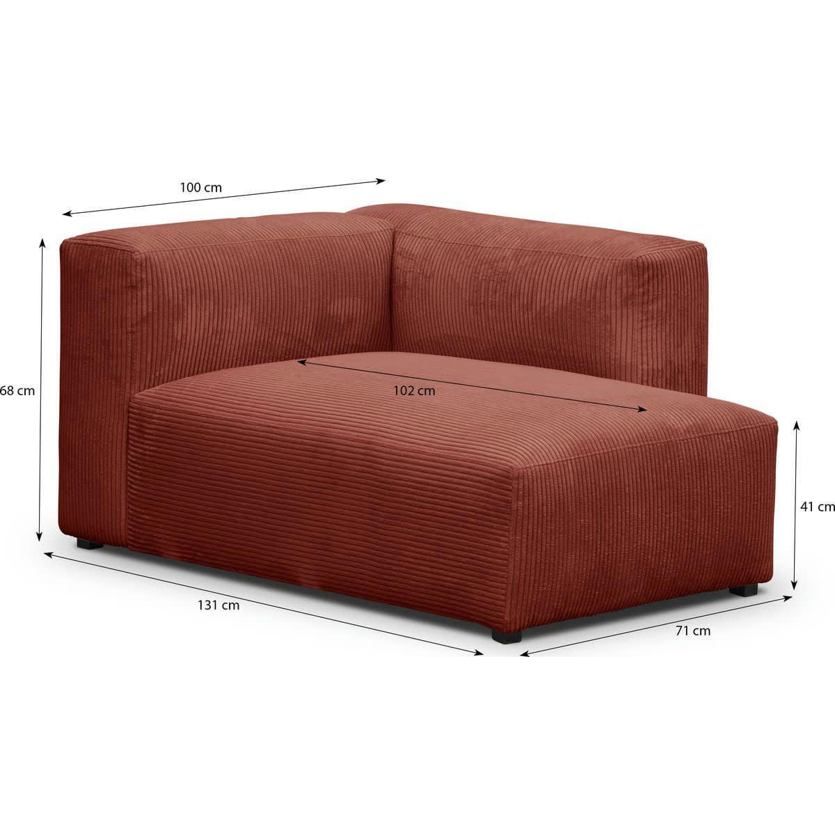 MODULO NEW - Méridienne d'angle à droite modulable en velours côtelé rouille