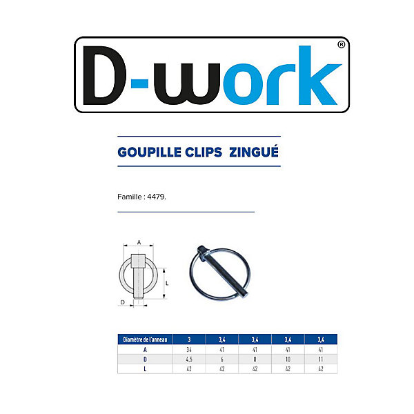 100 Goupilles Clips D. 6 mm - Zingué blanc - D-Work