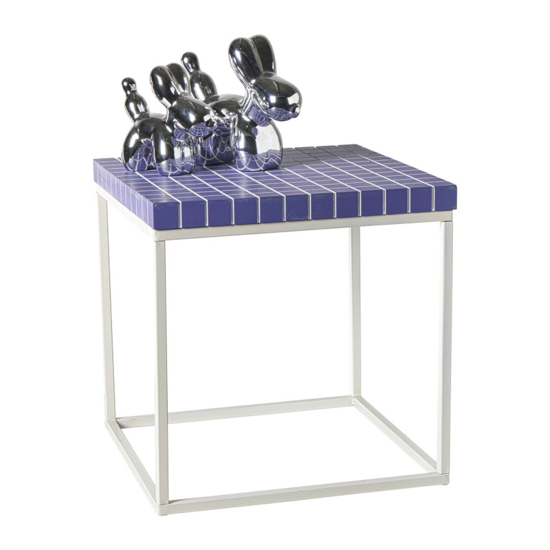Bijzettafel checks met metalen frame - paars - 36x36x36 cm