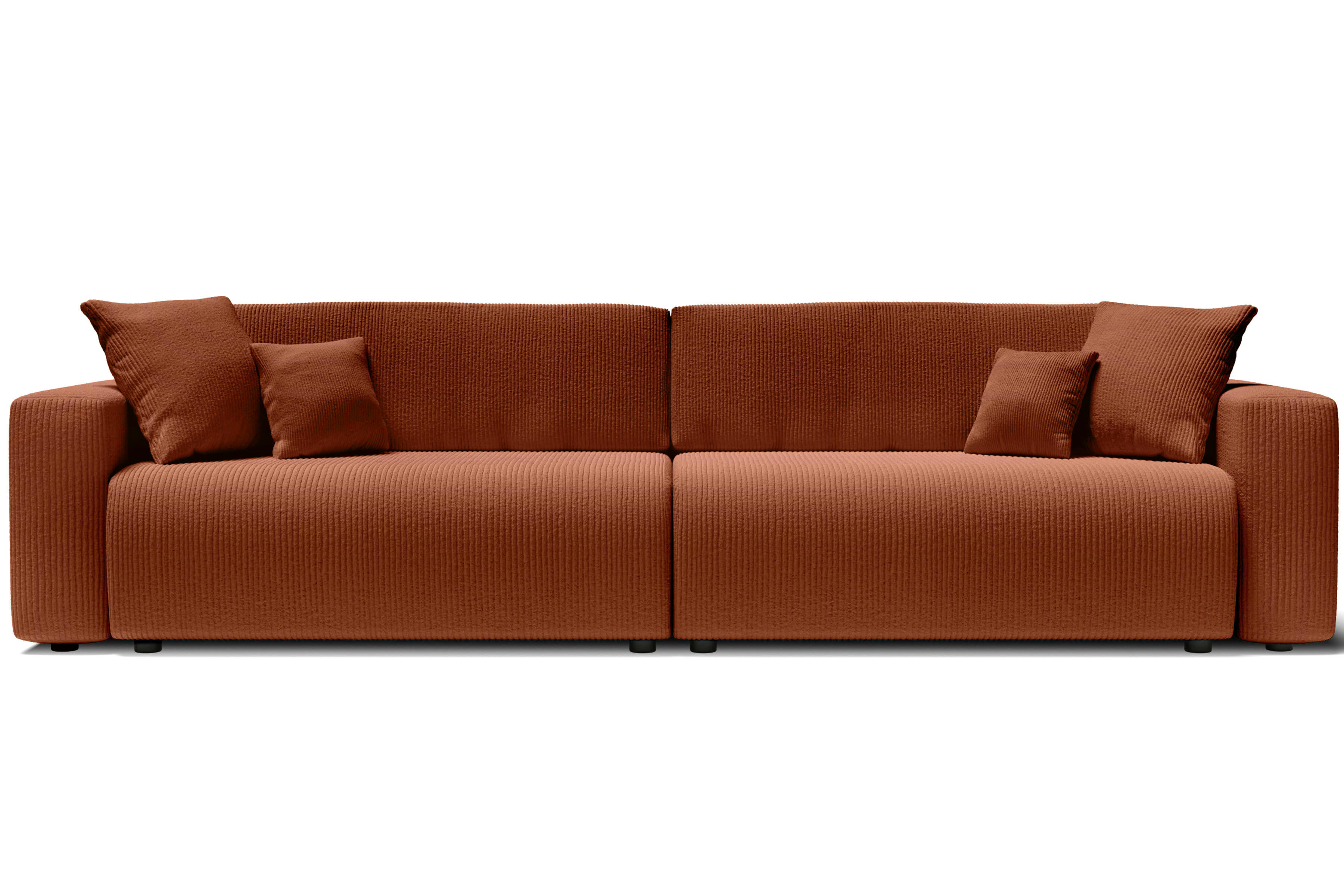 LEO - Canapé droit XL convertible en velours côtelé 5 places terracotta