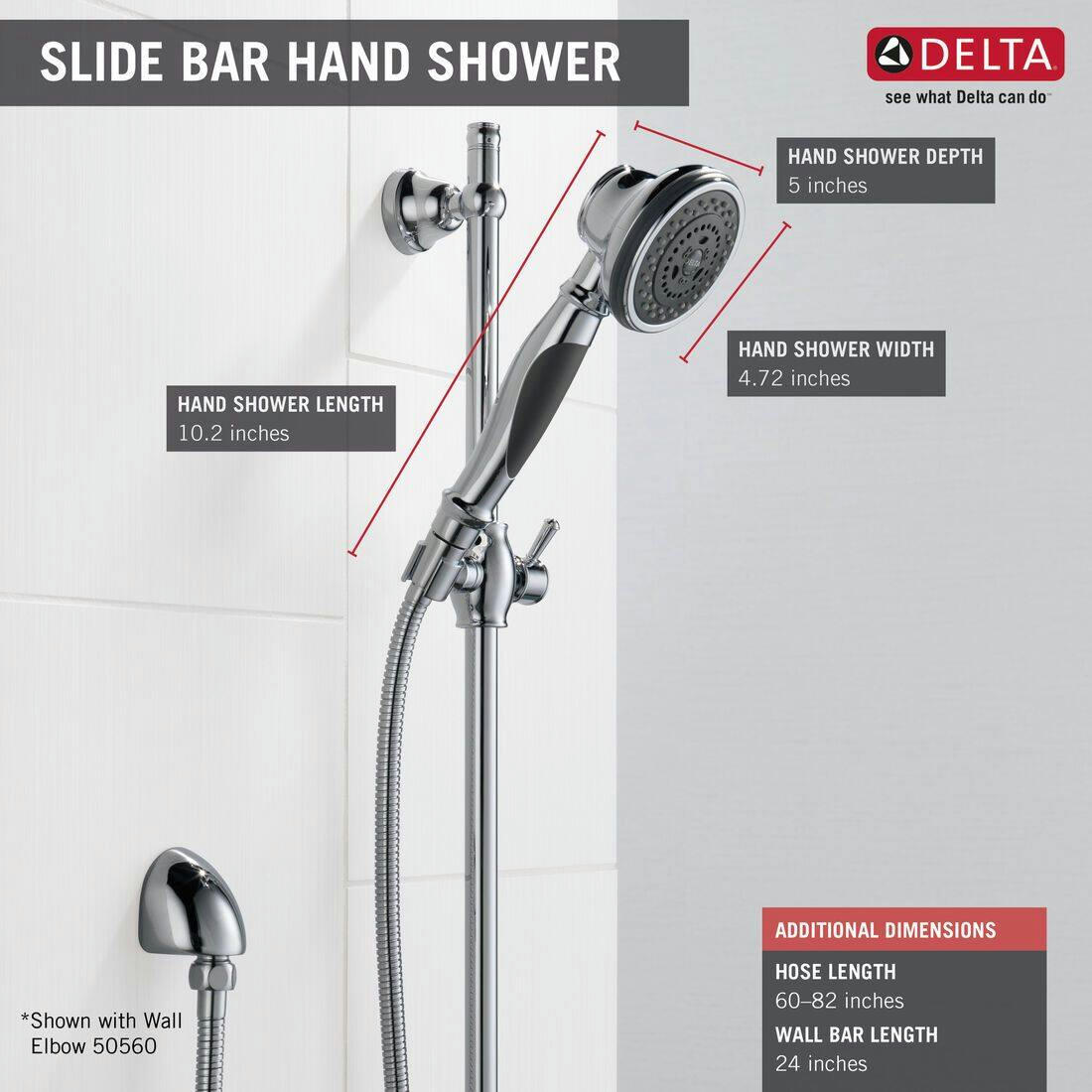 Delta Premium 3 Setting Slide Bar Hand Shower, Chrome