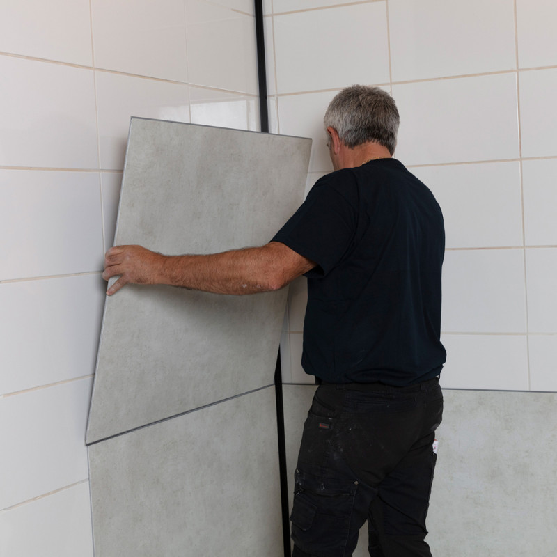 Panneau de douche Sanikit en PVC Ciment clair 120 x 85 cm 3 pièces DUMAWALL XL