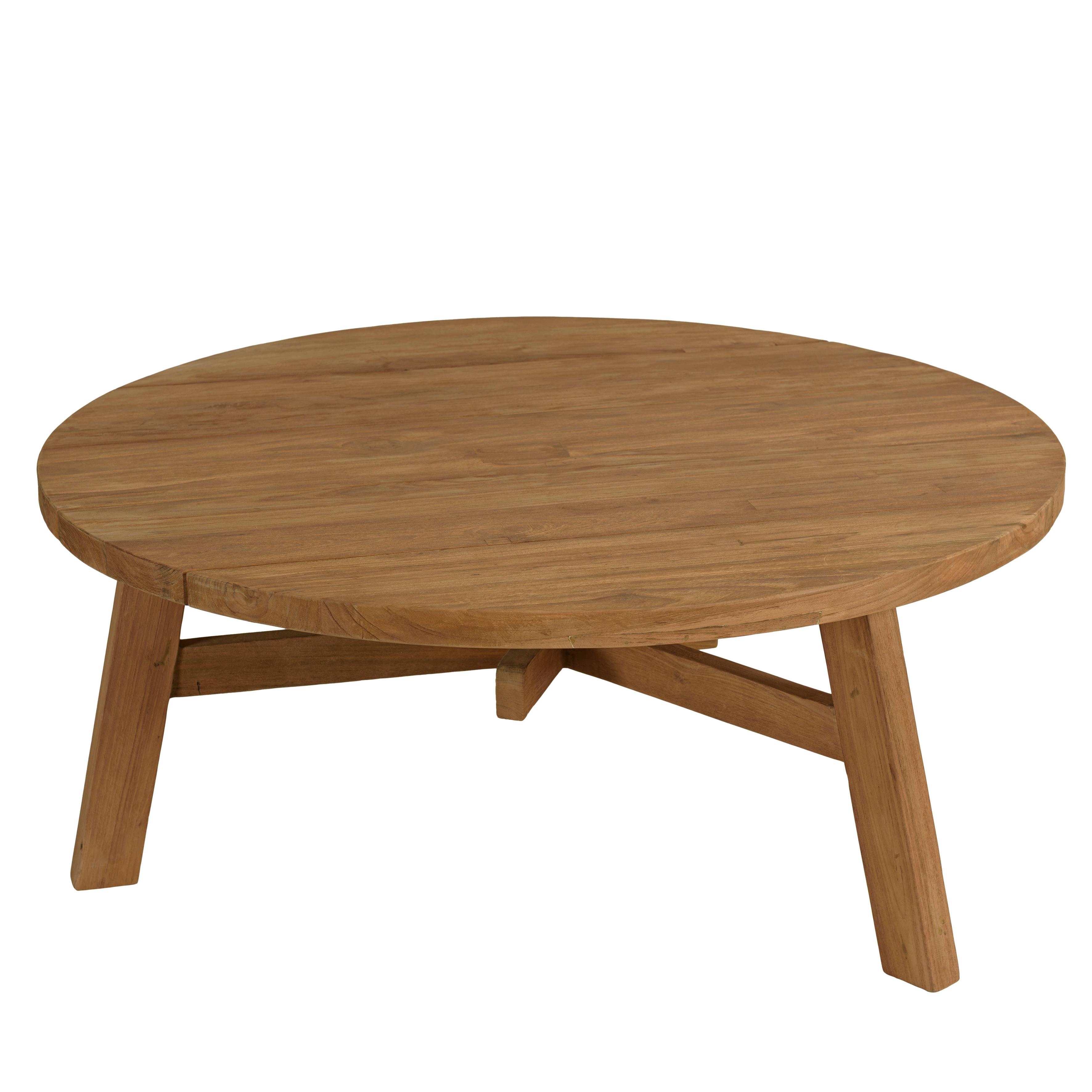 Table basse de jardin ronde en bois de teck recyclé naturel D95 cm SANTO