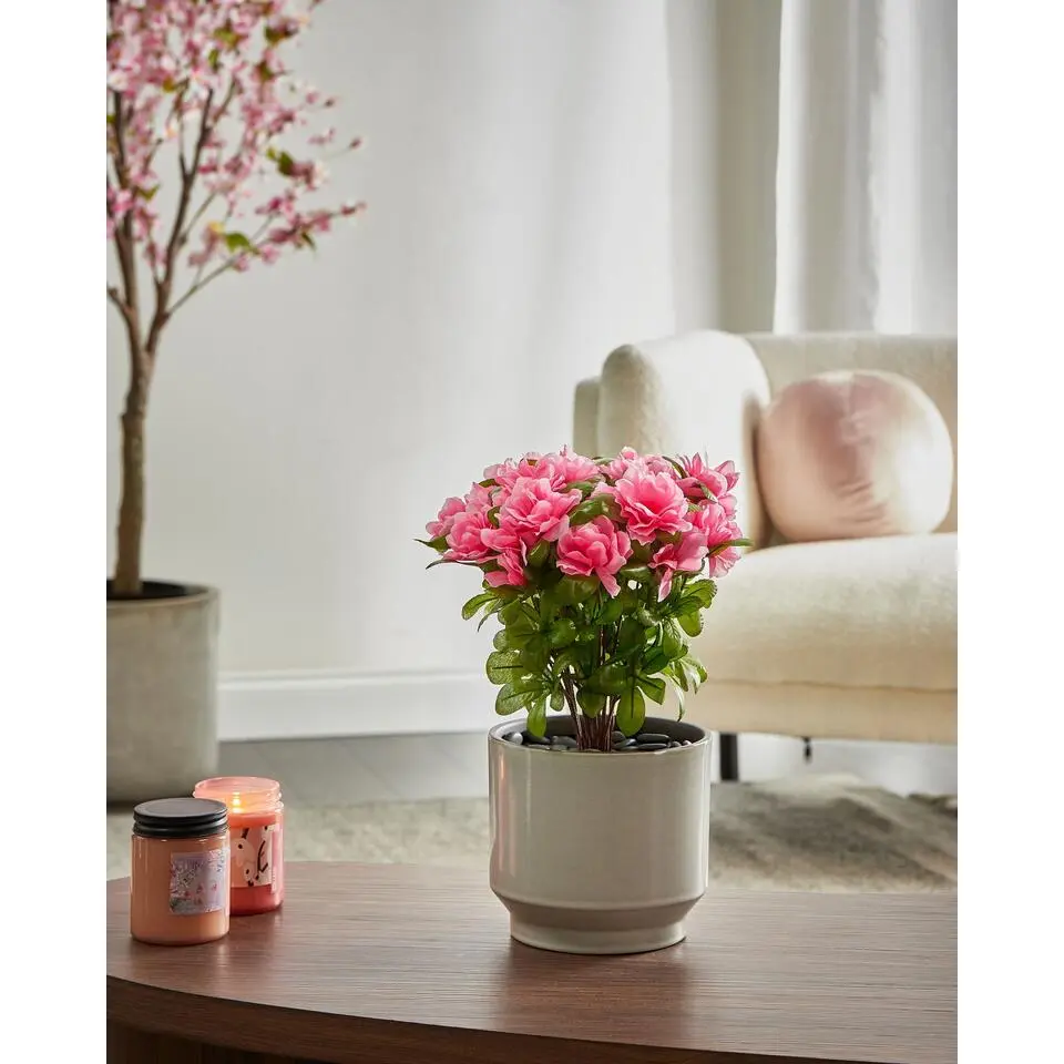 NOVELLA - Kunstplant - Groen/Roze - Synthetisch materiaal