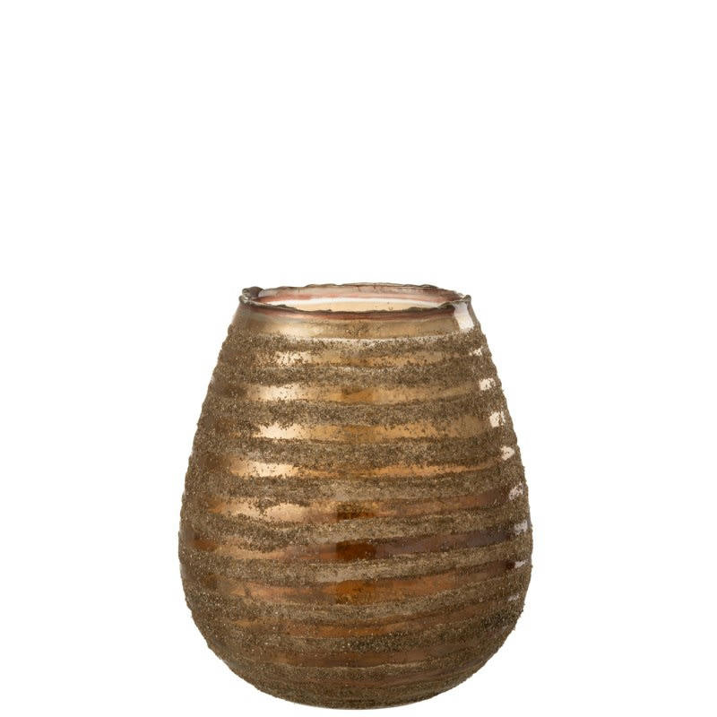 LIGNES - Photophore lignes rond verre marron H23cm