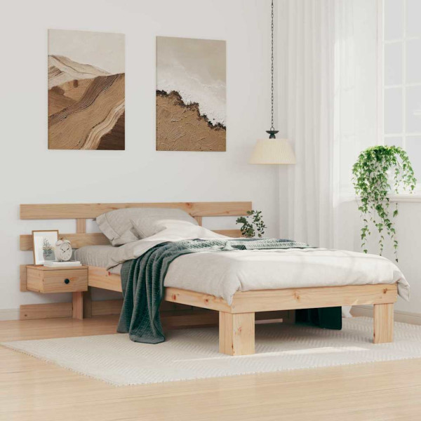 Łóżko Drewniane Brązowe Rama Łóżka Ze Stelażem Szuflady 75 x 190 cm
