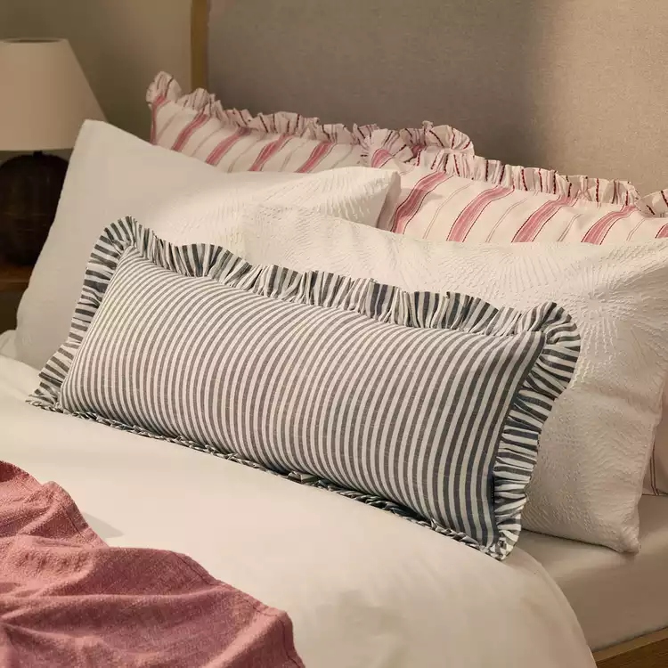 Habitat Long Stripe Ruffle Cushion - Charcoal - 80x30cm