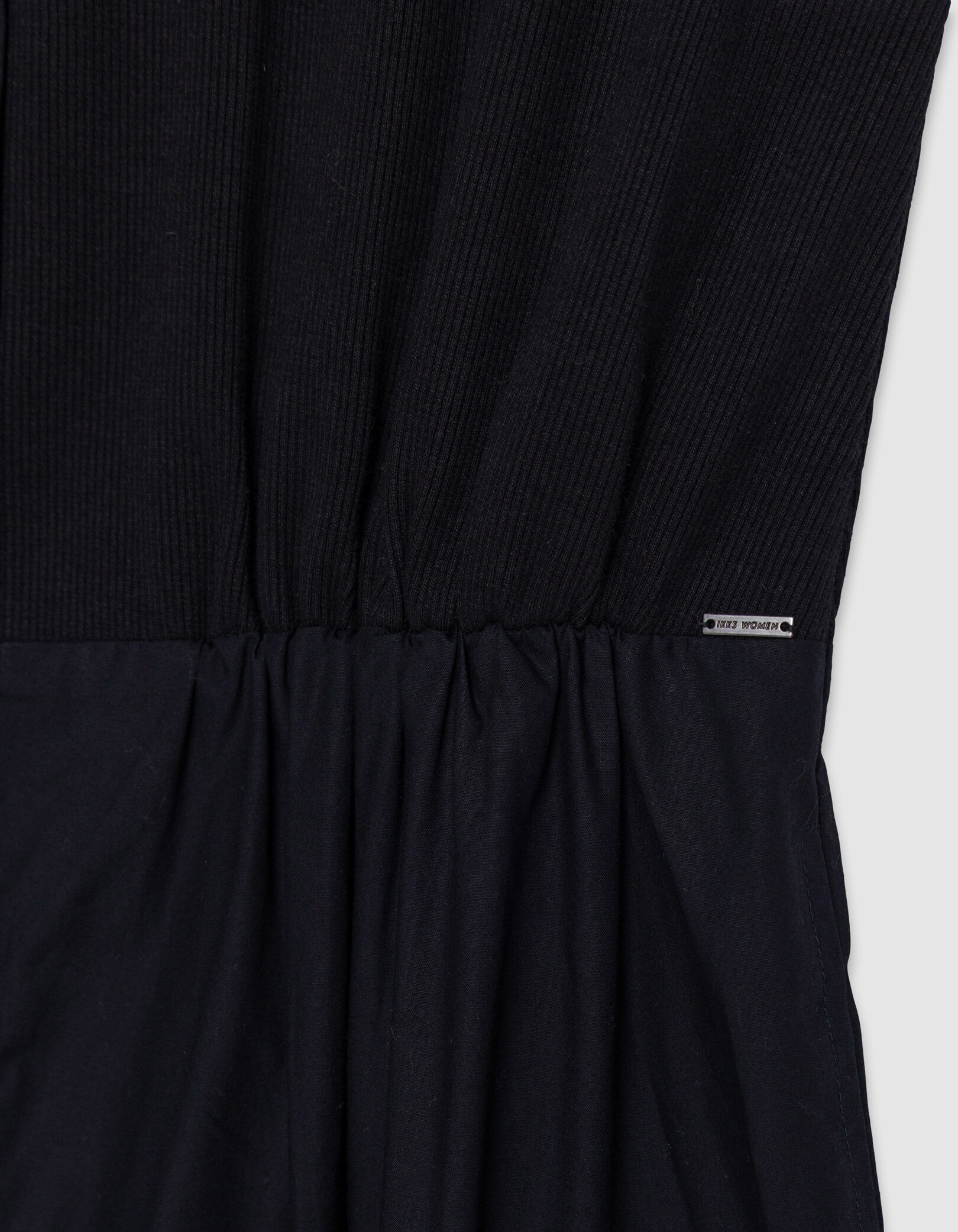 Robe longue noire boutonnée bi-matière Femme