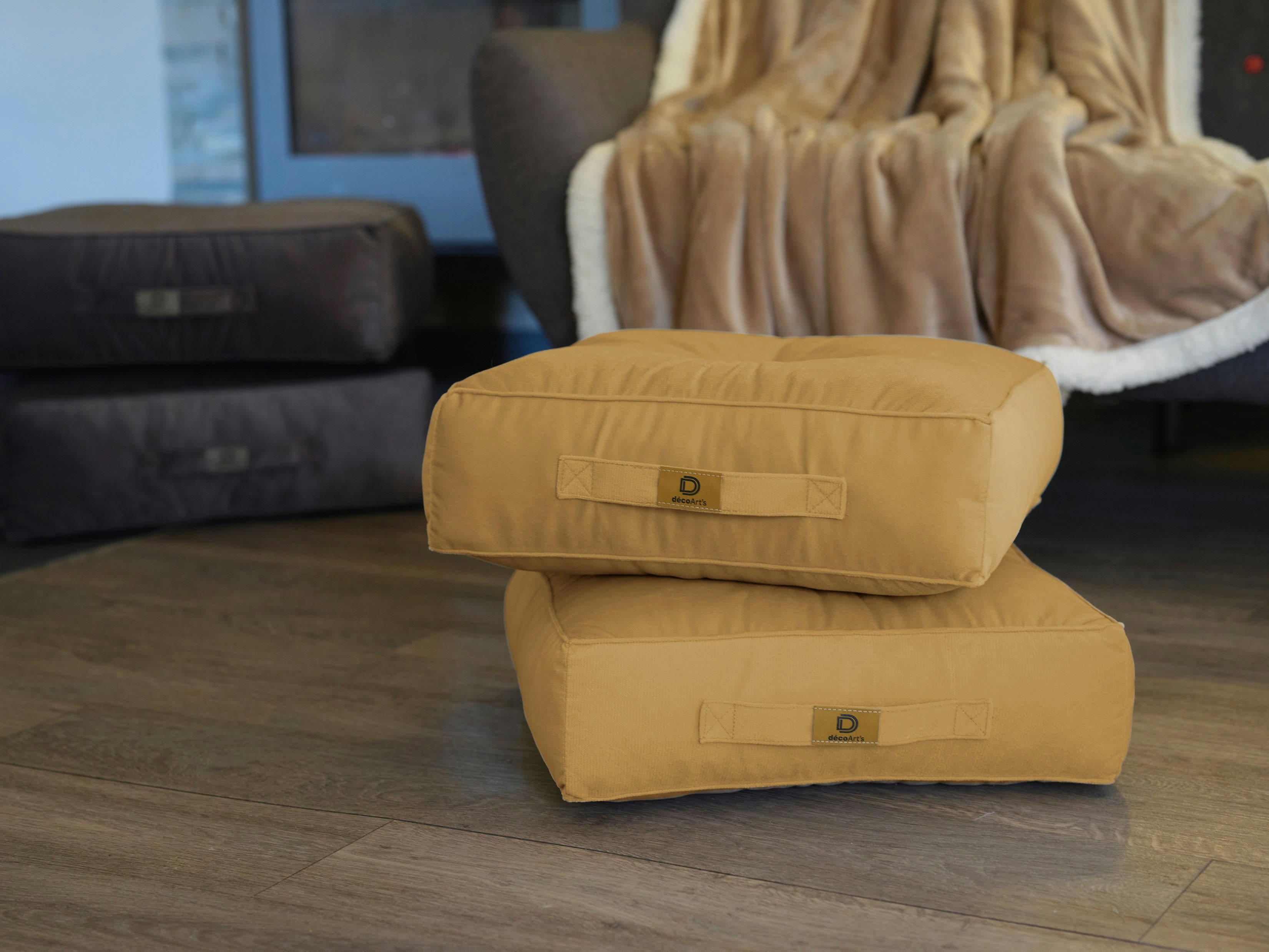 - Pouf en velours 40 x 40 x 14 cm lot de 2 - beige