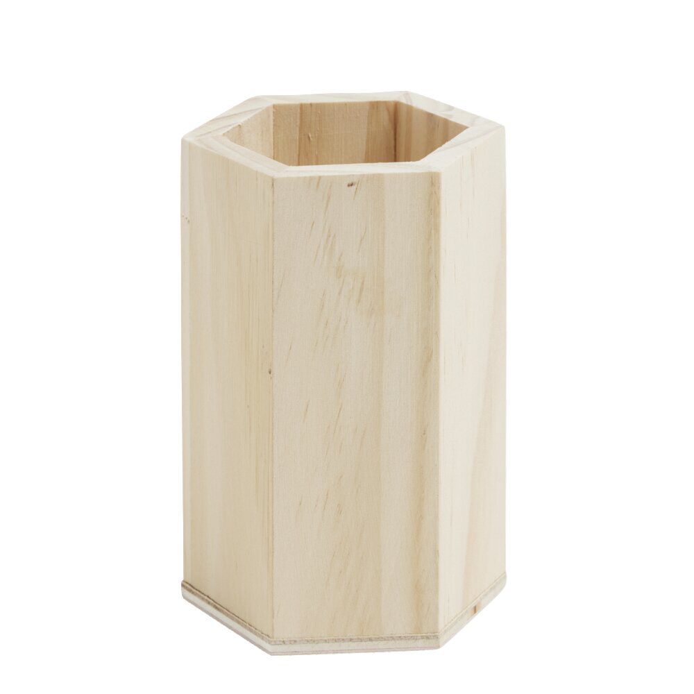 Pot à crayon en bois hexagonal à personnaliser Ø7,5x10cm