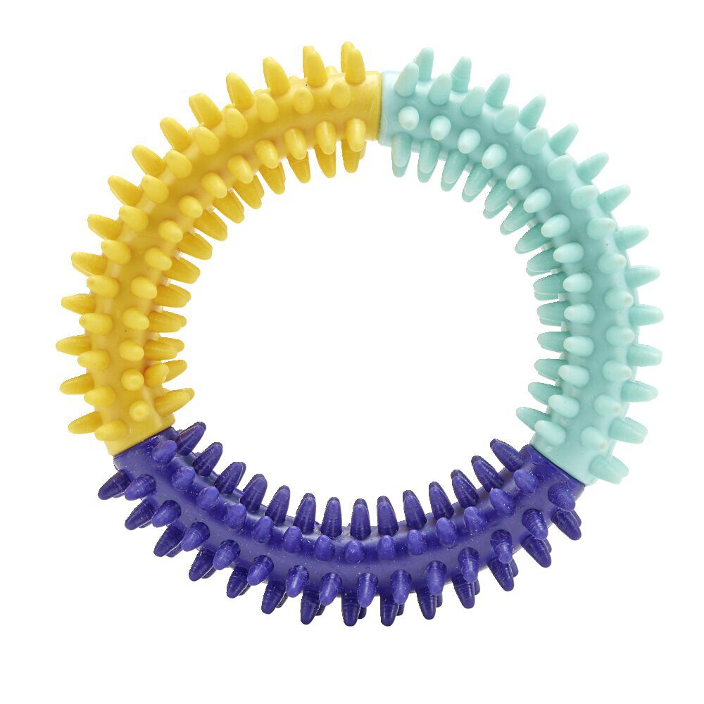 Jouet pour chien à picots jaune et bleu Ø10cm