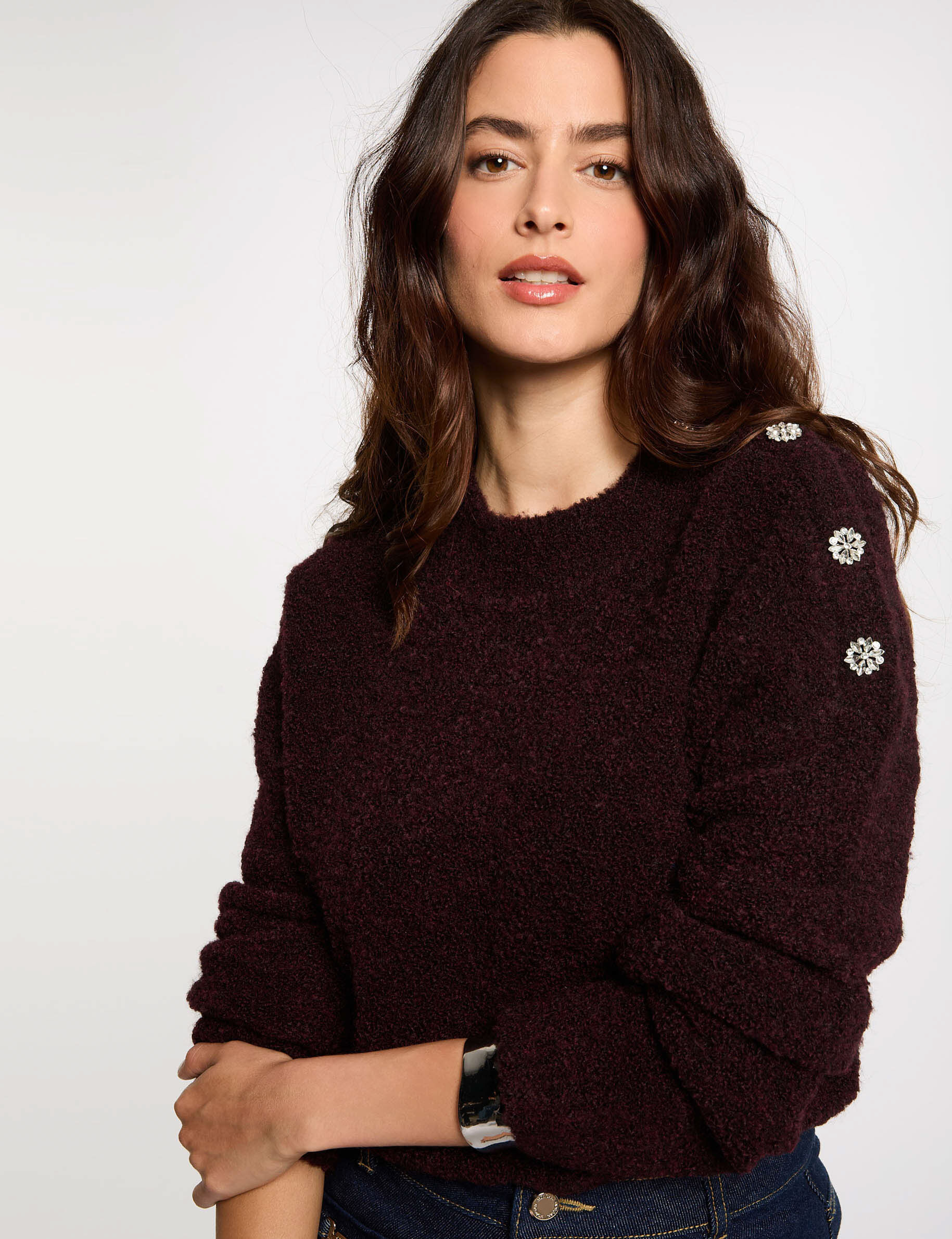 Jumper High Collar And Buttons Plum Women