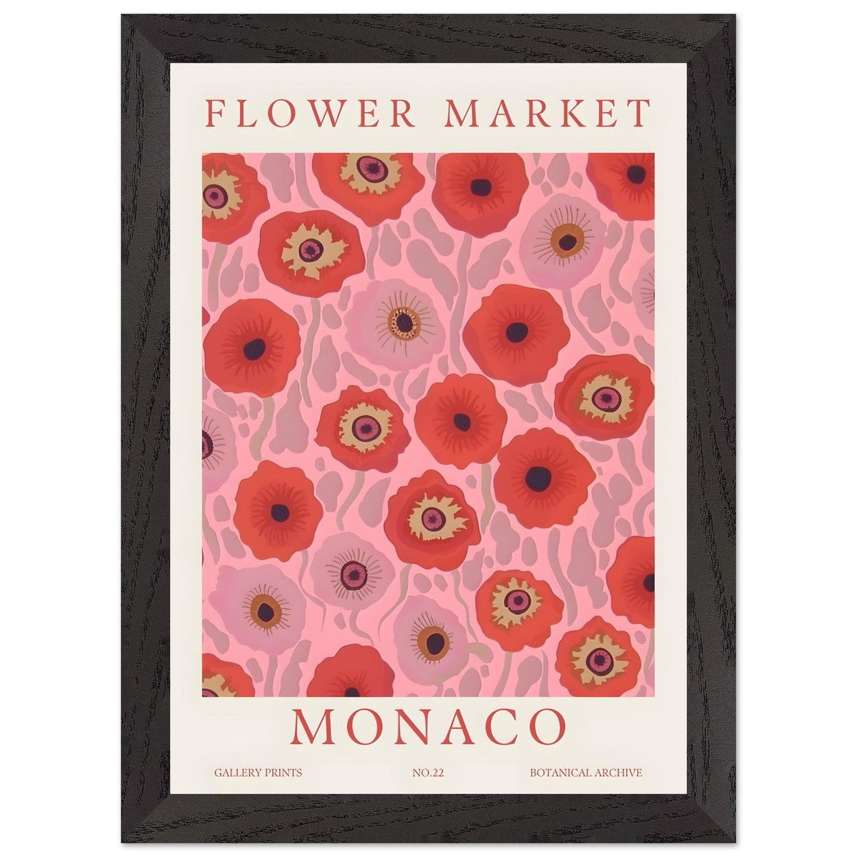 Artfulprints Poster met Lijst Flower market - Monaco  - A4 21x29.7 cm - Roze