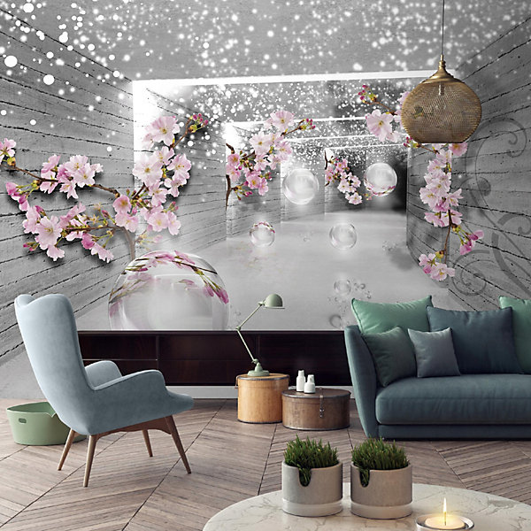 Papier Peint 3D Abstrait Fleurs Intissé Panoramique 400x280 cm - Colle Inclus - Chambre et Salon - Moderne Papier Peint