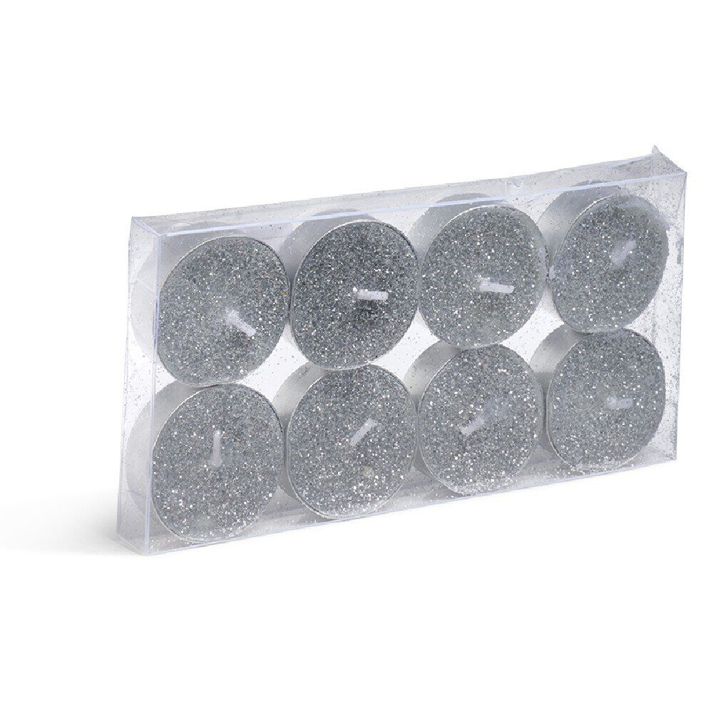 Bougie chauffe-plat paillette argentée x8