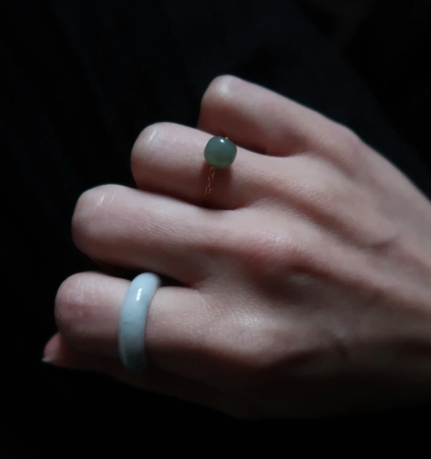 Zodiac collection | Libra — Skinny gold chain jade ring