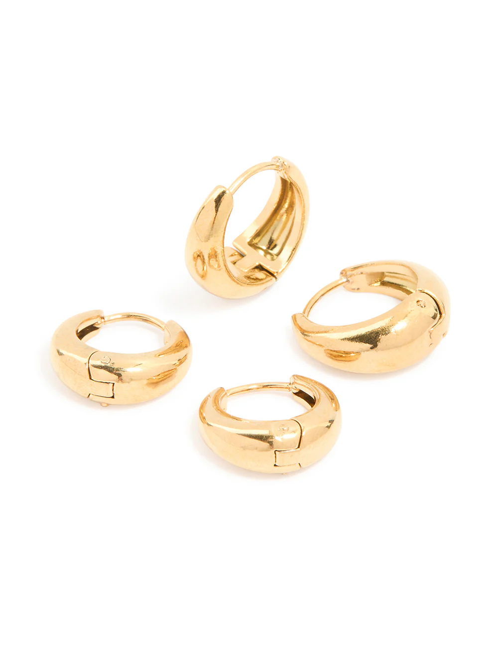 Waterproof Gold Plated Stainless Steel Thick Oval Huggie Earrings 2-Pack