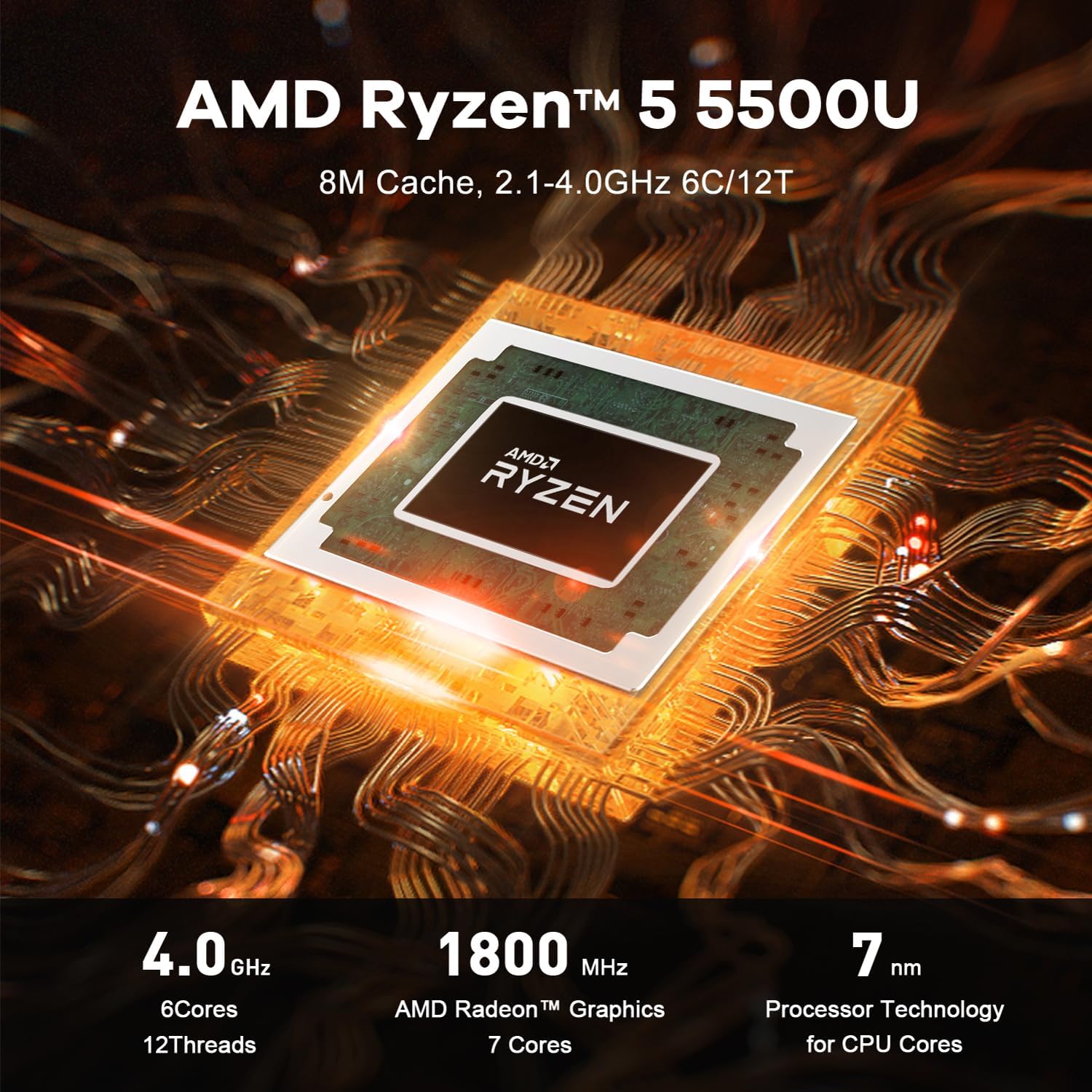 Beelink SER5 Mini Pc AMD Ryzen 5 5500U (6C/12T up to 4.0 GHz) Mini Computer with 16GB DDR4/500GB NVMe SSD Support Triple Screen Display  WiFi 6  BT 5.4 Type-C  2.5G LAN