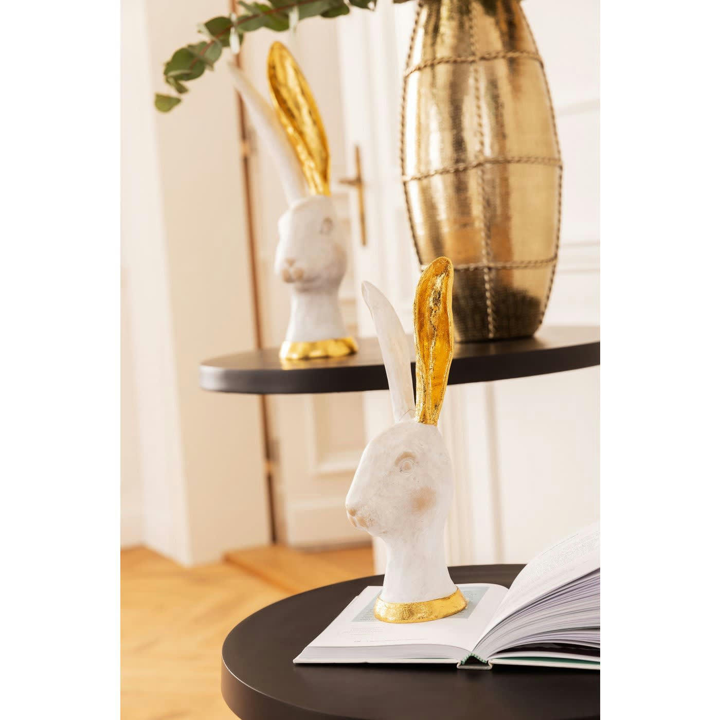 - Statuette tête de lapin en polyrésine blanche et dorée