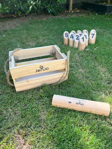 Scatter Hardwood - Wooden Throwing Game - 12 Pines, 1 Baton & 1 Crate