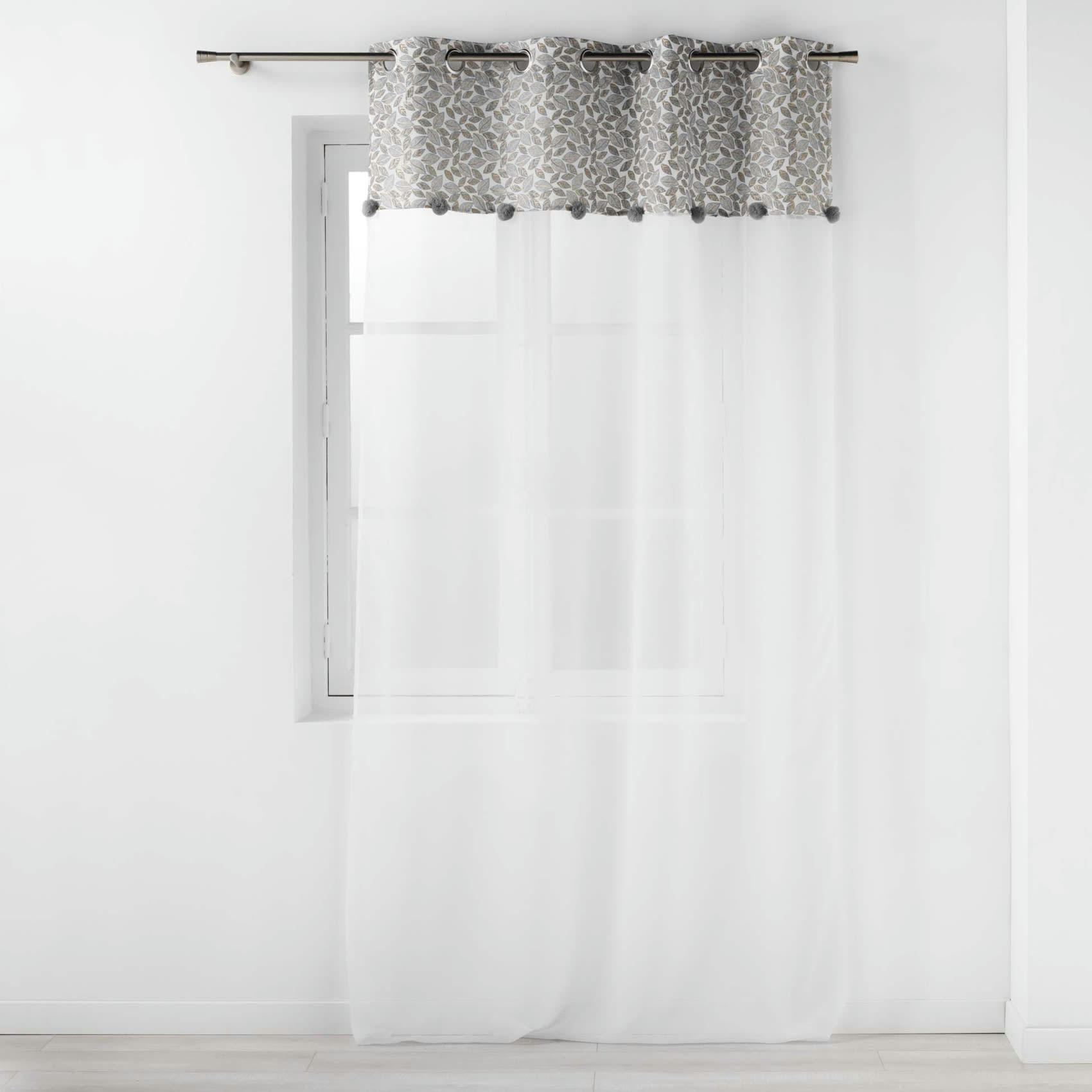 - Voilage sablé avec top à pompons ronds polyester blanc 140x240 cm