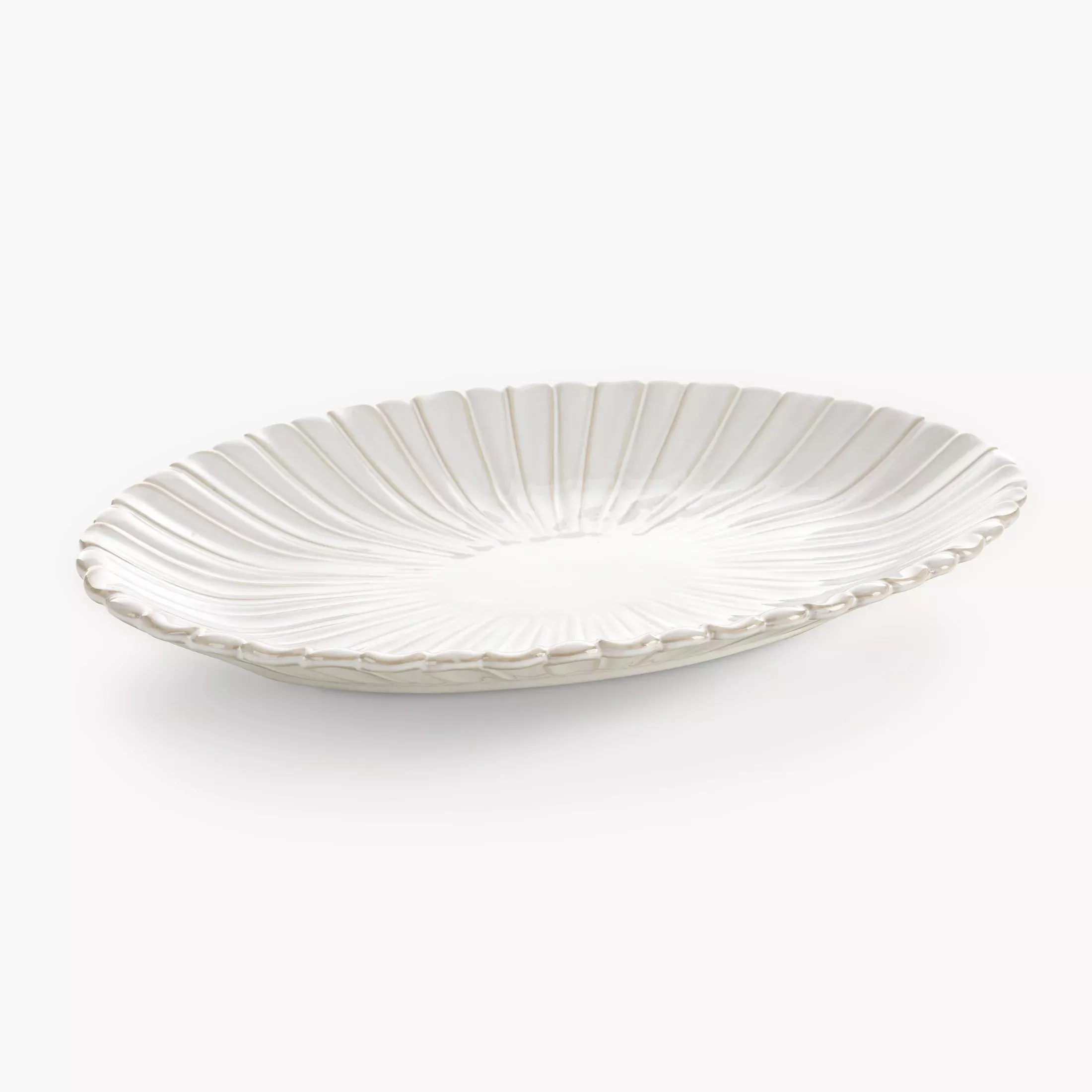 Patera ceramiczna dekoracyjna kremowa z przecieranym wzorem w stylu eko 36x23x4 cmAVRIL