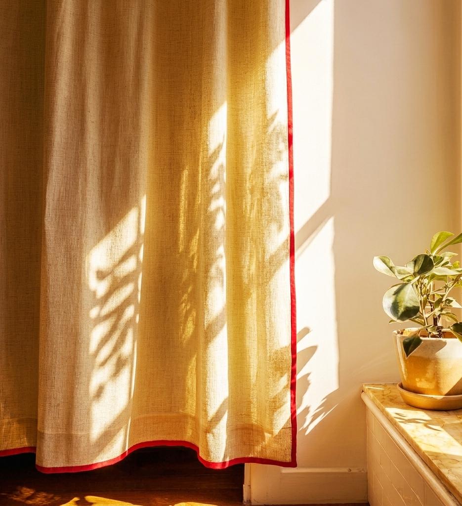 Style Linen Curtain with Handmade Trim Edges - Linen Curtain with Back Top for Bed Room- Tie Top Drape- Rustic Linen Curtain for Living Room