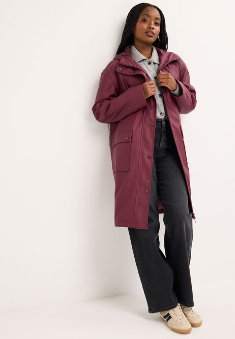 Womens Burgundy Rubber Long Line Jacket