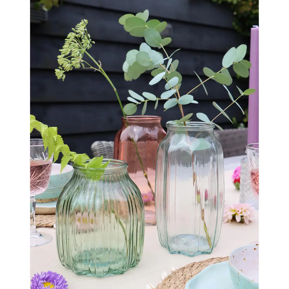 Bellatio Design Vaas - lichtgroen - glas - D12 x H22 cm