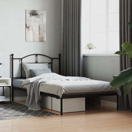 NNEVL Metal Bed Frame with Headboard Black 107x203 cm King Single