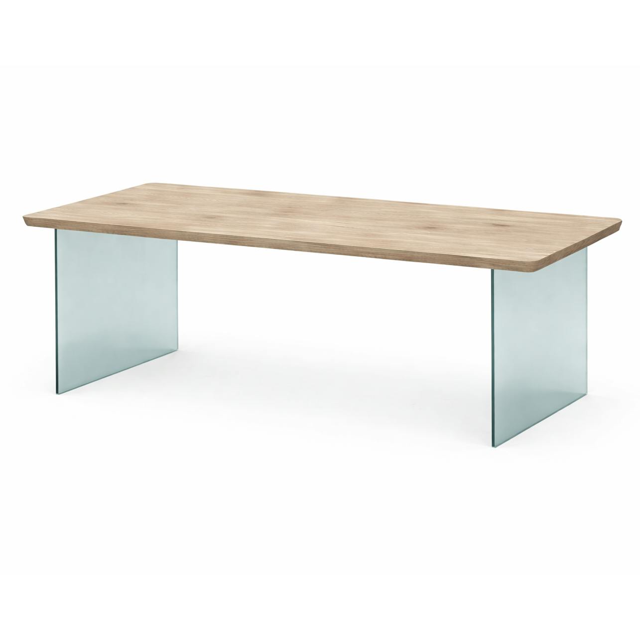Table extensible chêne grisé bords biseautés pieds verre 200 cm PALERME