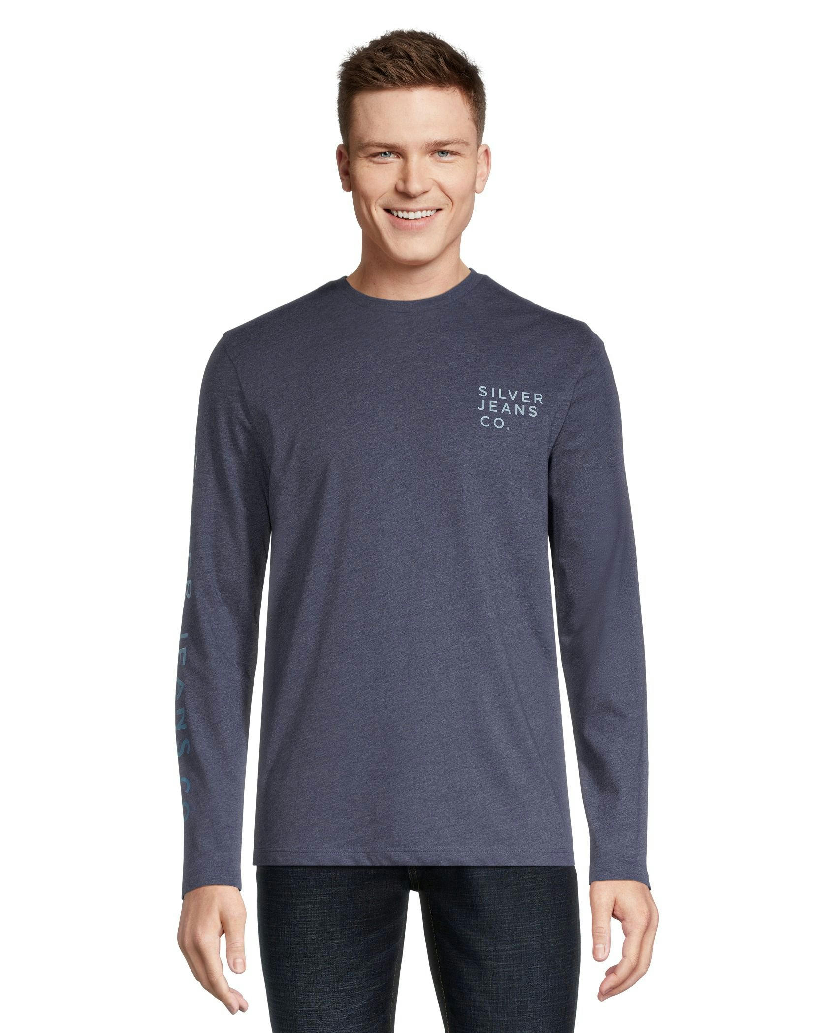 Silver Men's Long Sleeve Logo T Shirt
