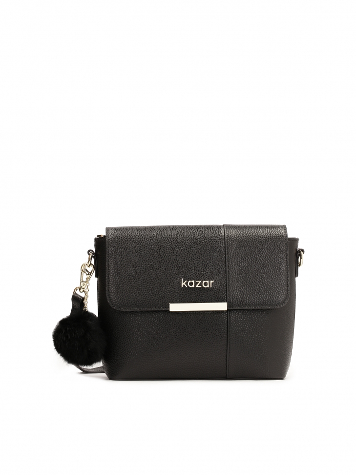 Black shoulder bag with detachable pompom