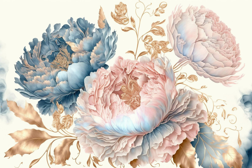 Fototapeta PEONIE Kwiaty Abstrakcja Liście 90x60cm