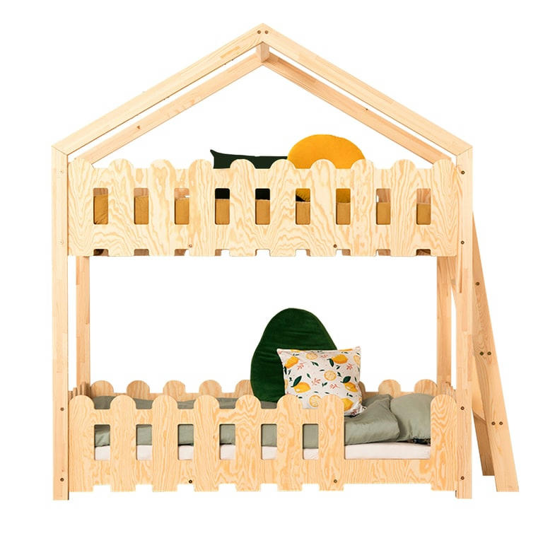 CHLOÉ - Lit cabane superposé 90x190 échelle à droite sommier inclus naturel