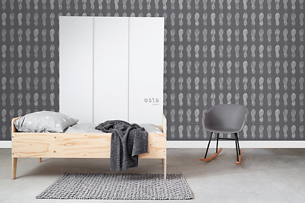 ESTAhome papier peint cartes de villes en empreintes de chaussures de running gris foncé 53 cm x 10.05 m