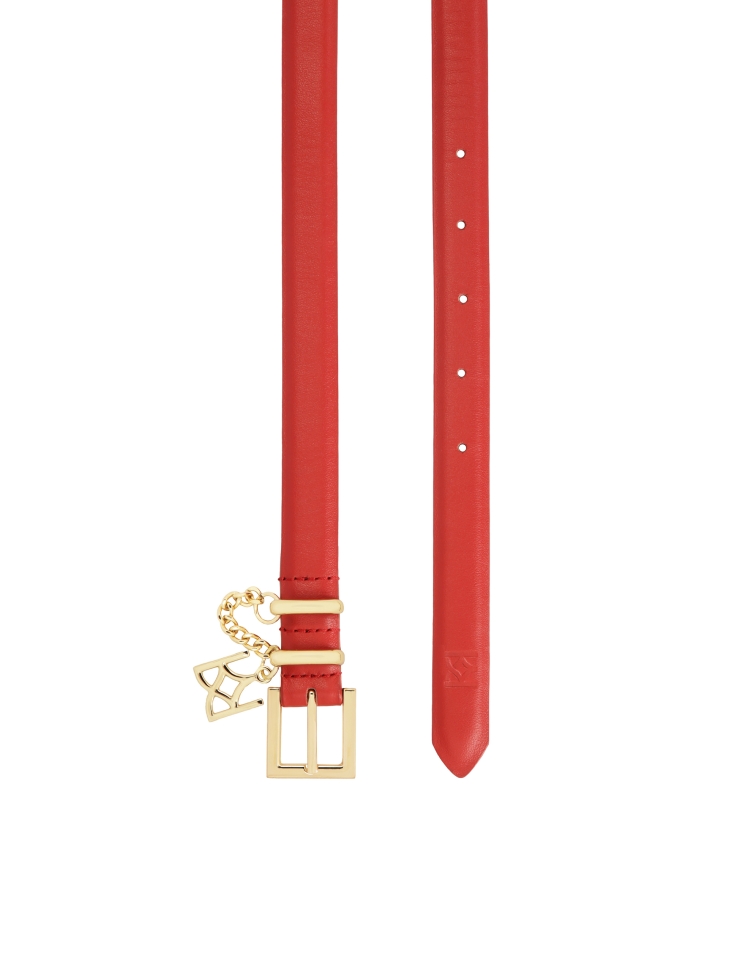 Red narrow belt with chain