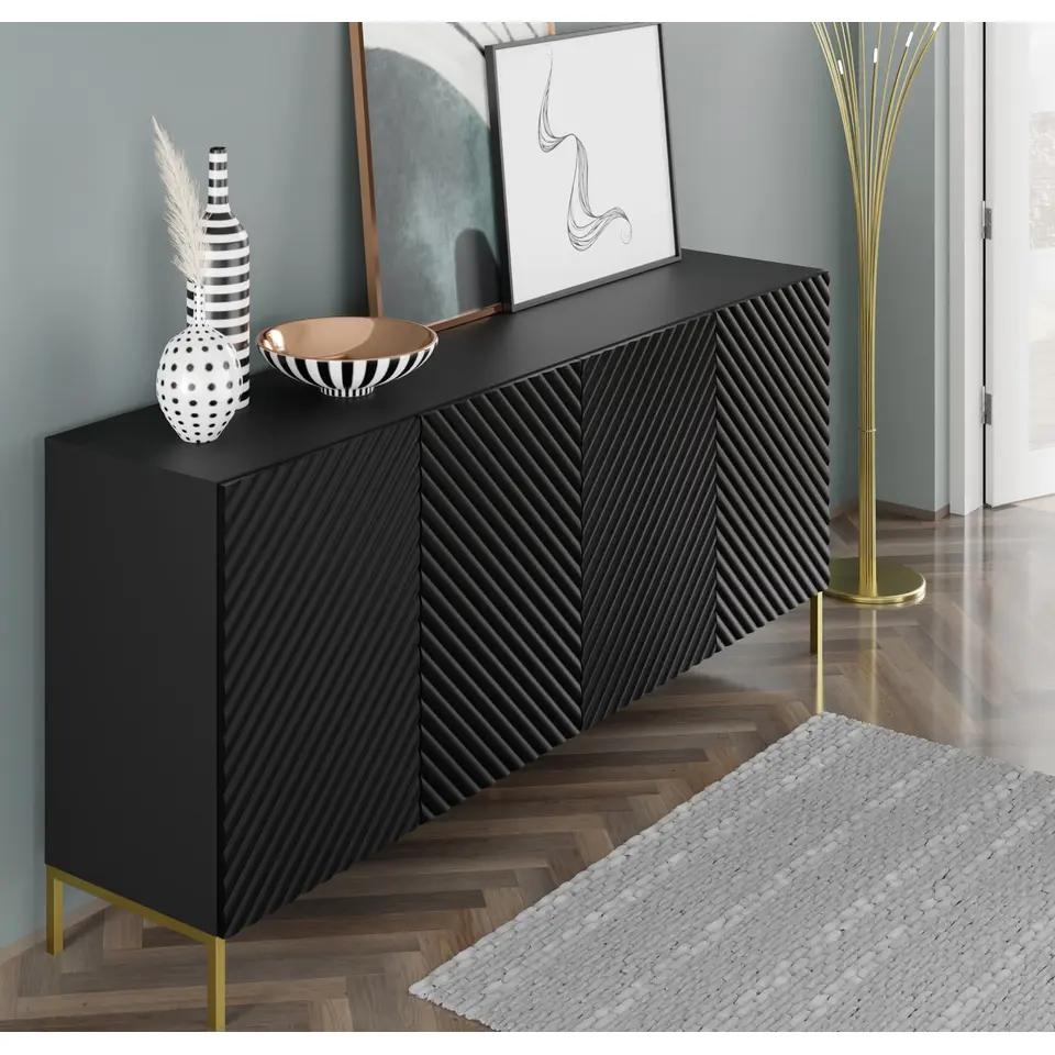 SURF dressoir 4D 200 cm mat zwart gouden frame