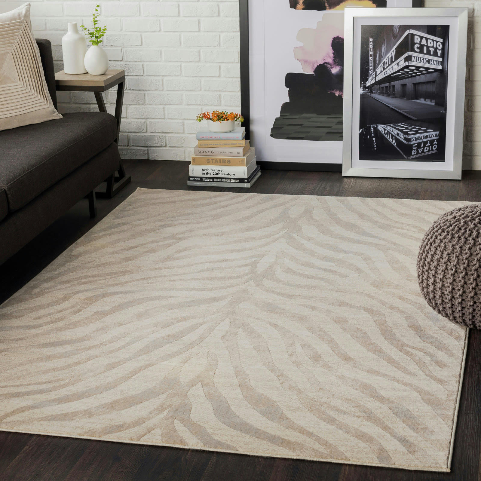 CYBELE - Tapis Zébré Bohème Gris Clair/Beige 120x170