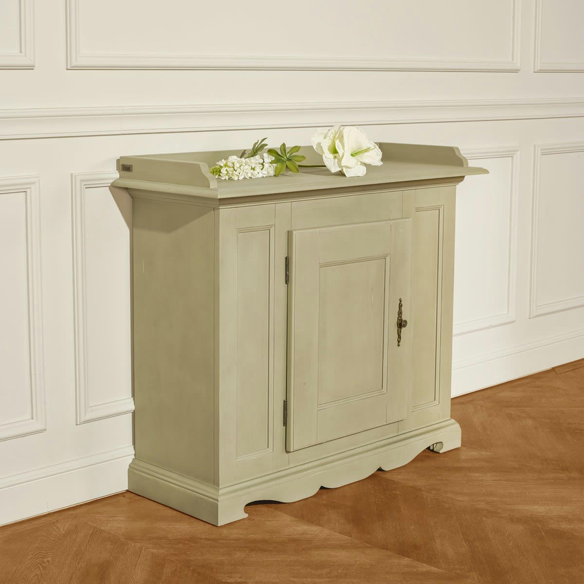 HAILEY - Buffet patiné 1 porte 110 cm gris clair