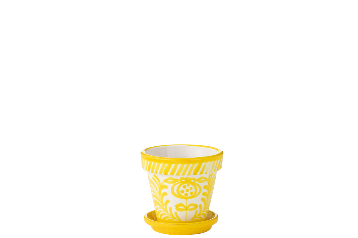 J-Line bloempot Granada Handmade   Painted - keramiek - geel - small - Ø 21 cm