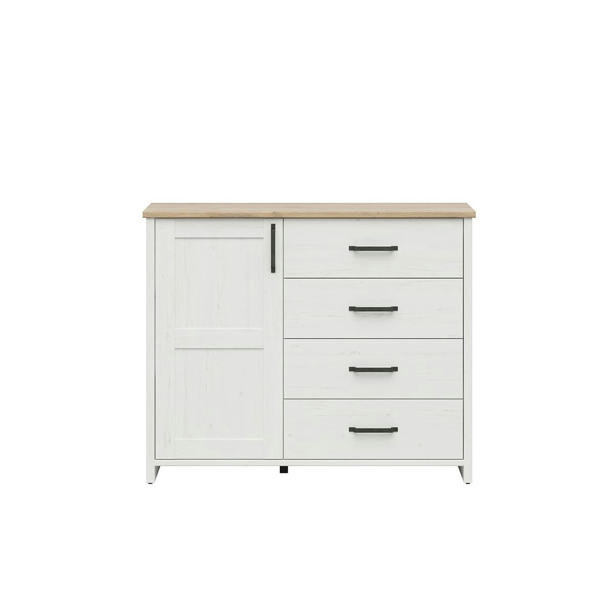 - Buffet 1 porte 4 tiroirs blanc et naturel