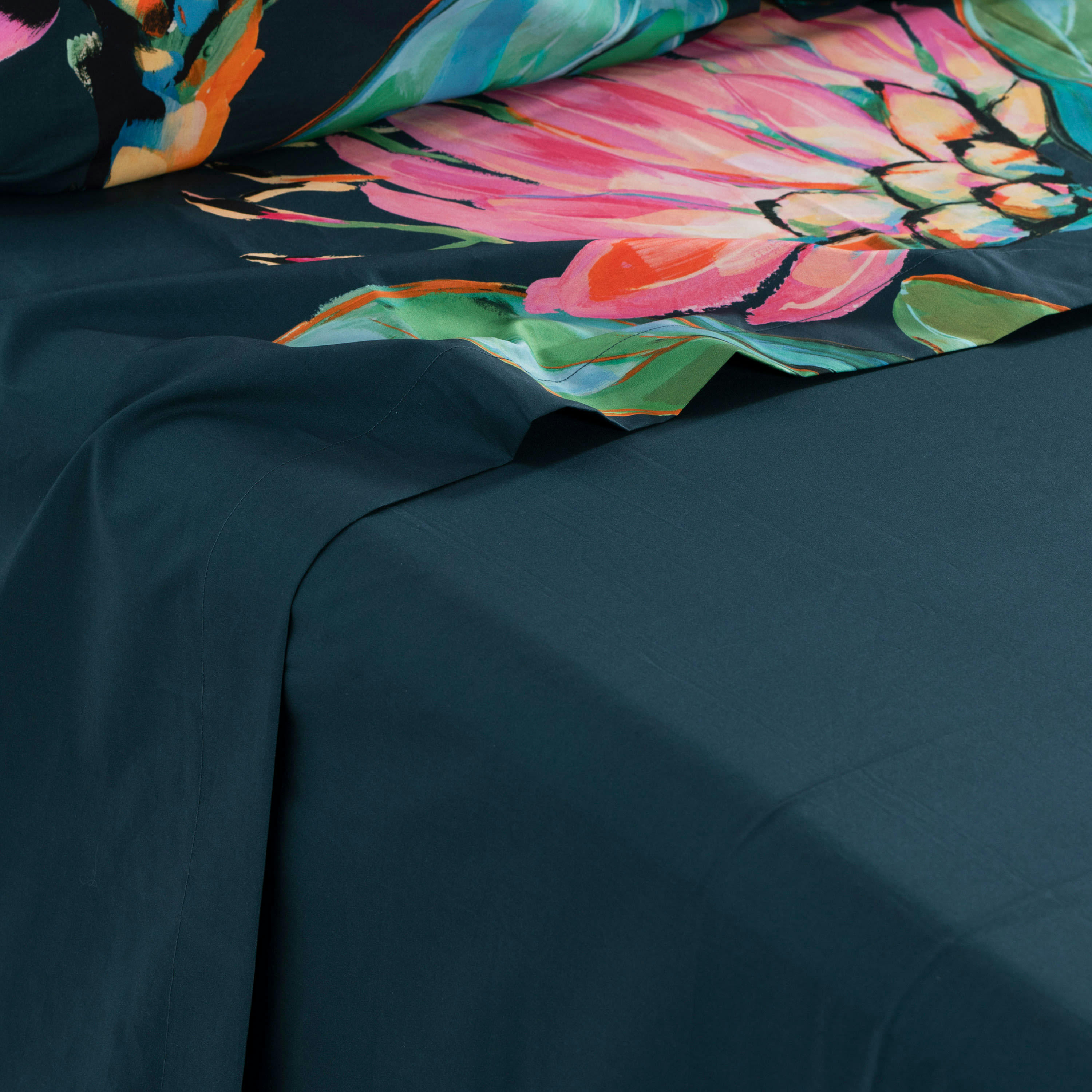 PROTEA - Drap de lit imprimé bleu 270 x 300 cm