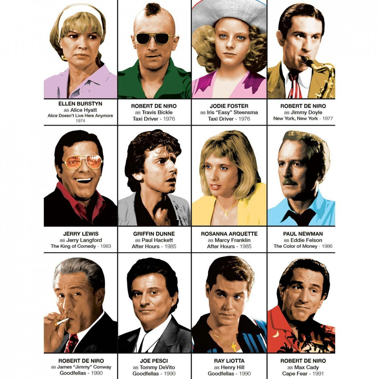 OLIVIER BOURDEREAU - MARTIN SCORSESE CHARACTERS - Affiche d'art 50 x 70 cm