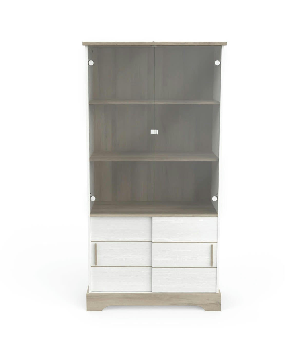 COTTAGE - Vaisselier 2 Portes Coulissantes L92x H180 cm - Décor Blanc et Bois