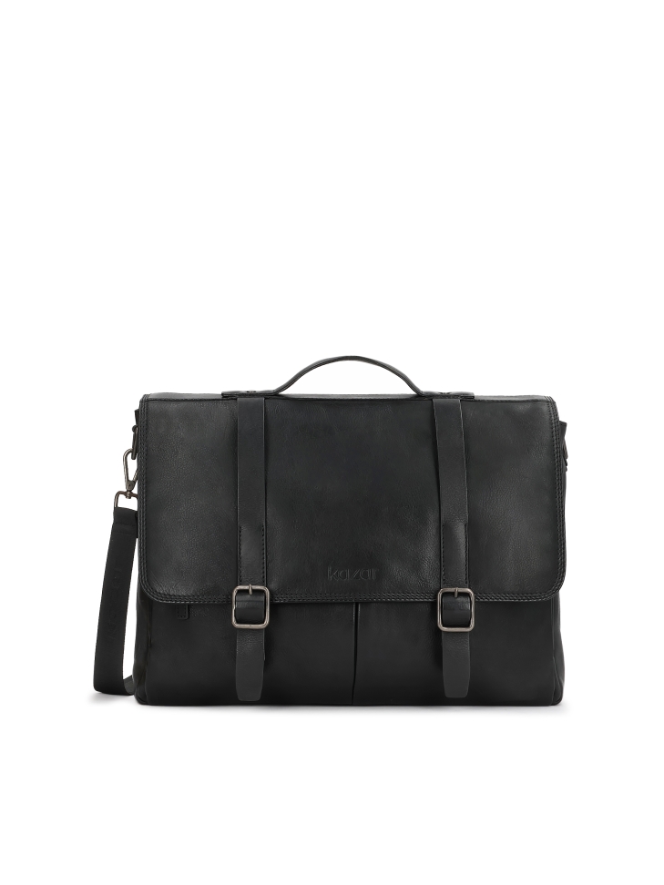 Black business style leather briefcase with laptop compartment