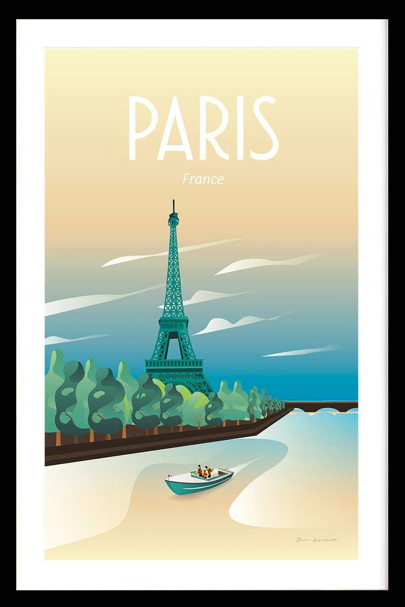 - Affiche ville voyage à Paris avec cadre noir 20x30cm