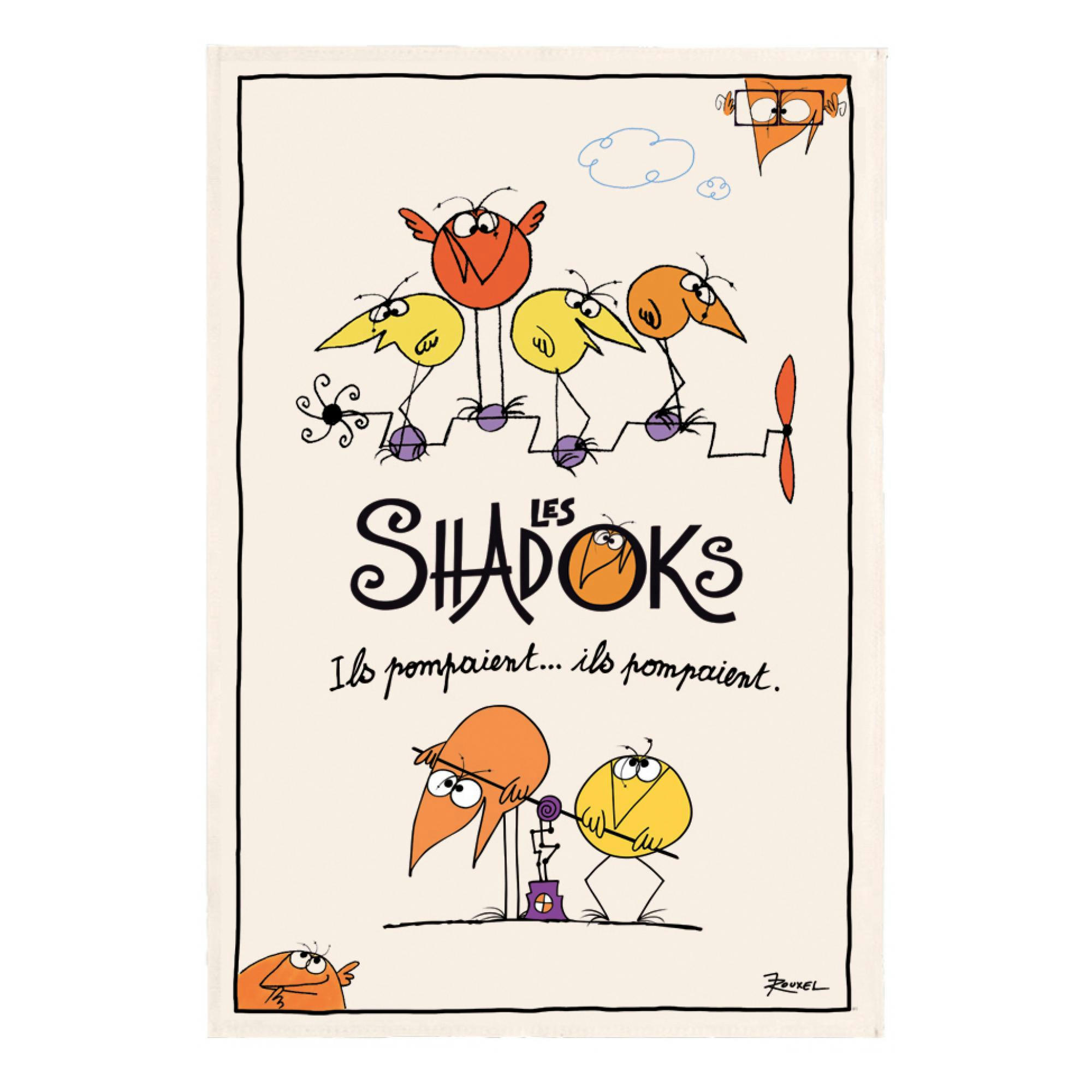 SHADOKS - Torchon  ils pompaient en coton ecru 48 x 72